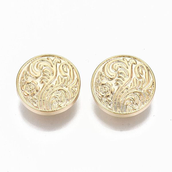 

PandaHall Brass Shank Buttons, Nickel Free, Flat Round with Flower, Real 18K Gold Plated, 17x6mm, Hole: 2mm Brass Flat Round