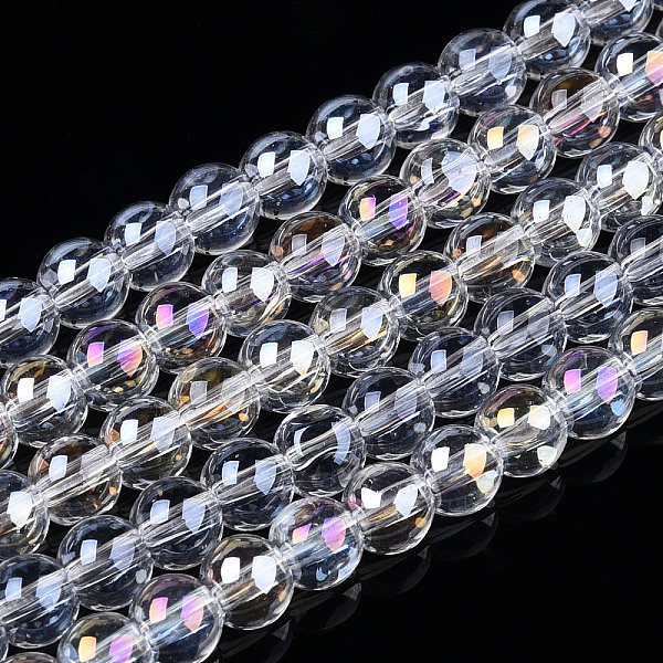 

PandaHall Electroplate Transparent Glass Beads Strands, AB Color Plated, Round, Clear AB, 4~4.5mm, Hole: 0.8mm, about 97~99pcs/strand, 14.76..., White