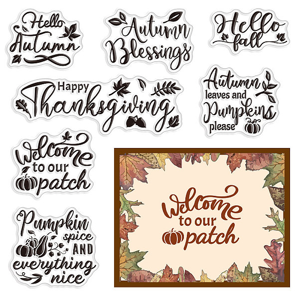 

PandaHall CRASPIRE Hello Autumn Pumpkin Clear Rubber Stamps Happy Thanksgiving Greeting Words Reusable Silicone Transparent Seals for Card...