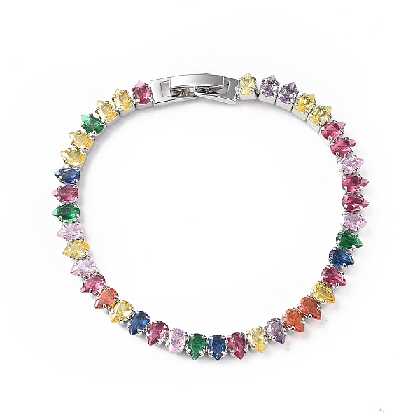 

PandaHall Cubic Zirconia Tennis Bracelet, Platinum Brass Teardrop Link Chain Bracelet for Women, Cadmium Free & Lead Free, Colorful, 7-1/8...