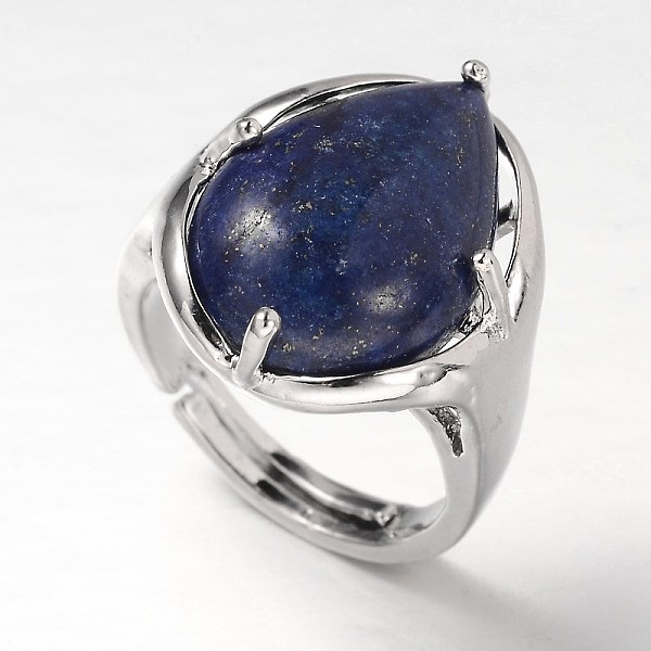 

PandaHall Teardrop Platinum Tone Brass Gemstone Adjustable Wide Band Rings, Lapis Lazuli, 18mm, Tray: 20x17mm Lapis Lazuli