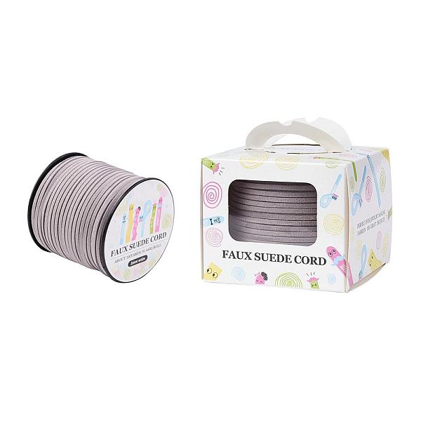 

PandaHall Faux Suede Cord, Faux Suede Lace, Paper Box Packing, Light Grey, 3.0x1.4mm, about 98.43yards/roll(90m/roll) Faux Suede Gray