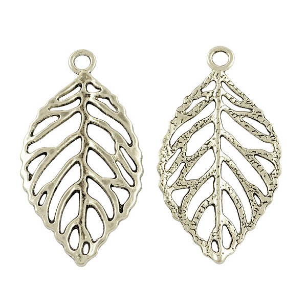 

PandaHall Tibetan Style Alloy Filigree Leaf Pendants, Lead Free & Cadmium Free, Antique Silver, 47.5x25.5x2.5mm, Hole: 3mm Alloy Leaf
