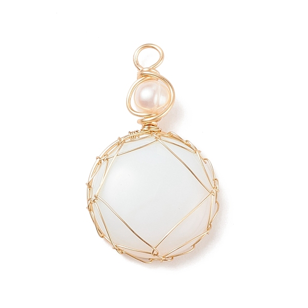 

PandaHall Opalite Pendants, with Golden Tone Copper Wire Wrapped and Natural Cultured Freshwater Pearl, Oval, 34x21x8mm, Hole: 3.7mm Opalite...