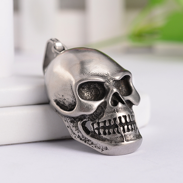

PandaHall Retro 316 Surgical Stainless Steel Skull pendants, Antique Silver, 47.5x25x19mm, Hole: 6.5x11mm 316 Surgical Stainless Steel Skull