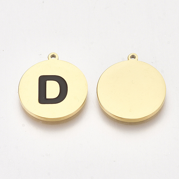 

PandaHall 304 Stainless Steel Pendants, with Enamel, Flat Round with Letter, Golden, Black, Letter.D, 17x15x1.5mm, Hole: 1mm Stainless...