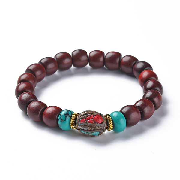 

PandaHall Rondelle Sandalwood Mala Bead Bracelets, with Synthetic Turquoise & Indonesia Beads, Buddhist Jewelry, Stretch Bracelets, Coconut...