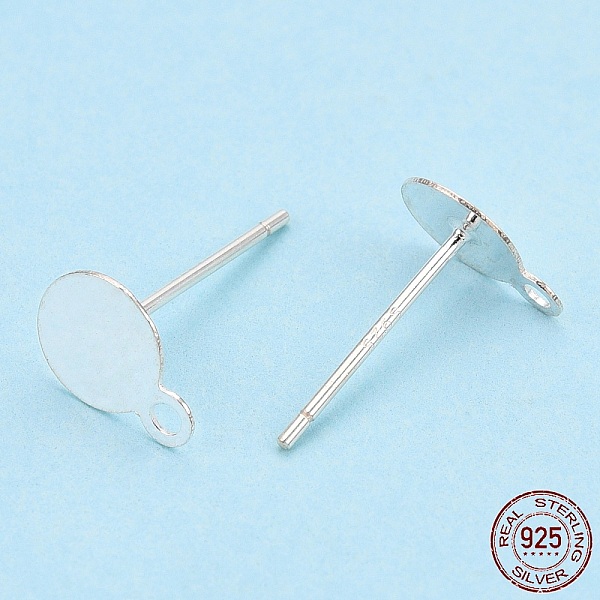 

PandaHall 925 Sterling Silver Stud Earring Settings, with Horizontal Loops, Flat Pad, with S925 Stamp, Silver, 8x6mm, Hole: 1.2mm, Pin...