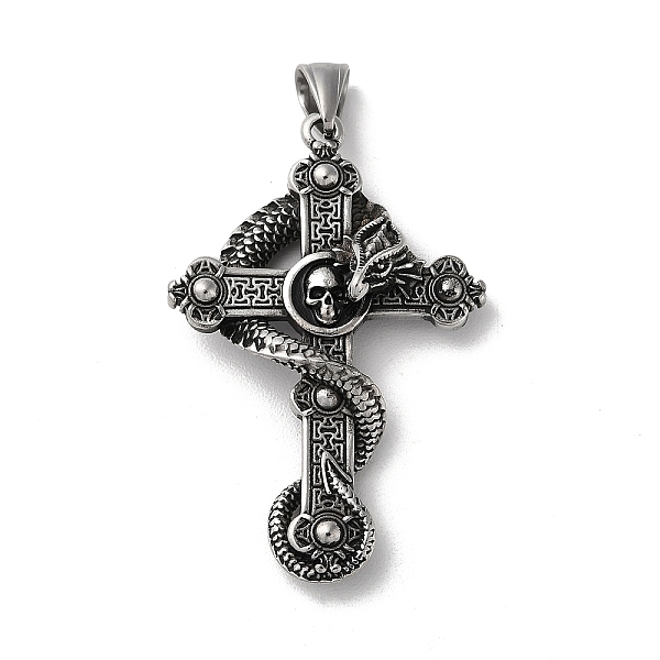 

PandaHall 304 Stainless Steel Big Pendants, Cross with Dragon & Skull Charms, Antique Silver, 55x36x12mm, Hole: 9x5mm. 304 Stainless Steel...