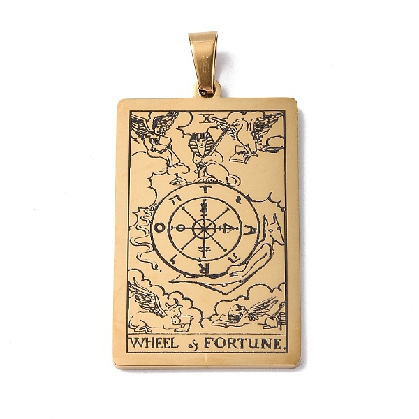 

PandaHall 201 Stainless Steel Pendant, Golden, Rectangle with Tarot Pattern, The Wheel of Fortune X, 40x24x1.5mm, Hole: 4x7mm 201 Stainless...