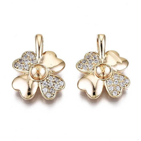 

PandaHall Brass Micro Pave Clear Cubic Zirconia Pendants, for Half Drilled Bead, Nickel Free, Clover, Real 18K Gold Plated, 17x13x5mm, Hole...