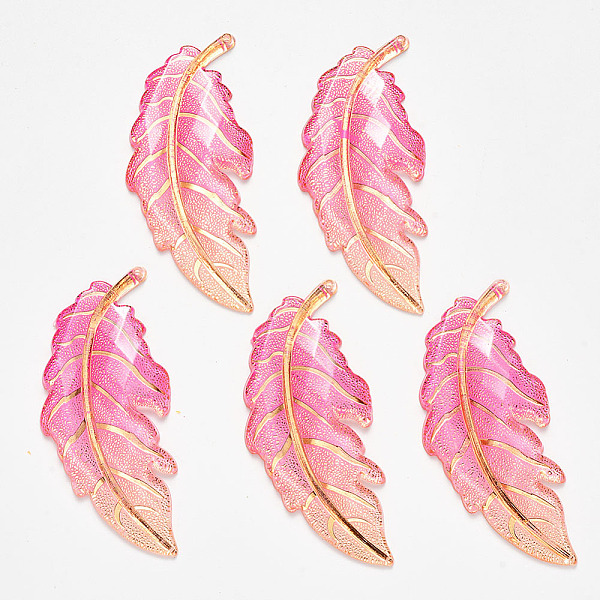 

PandaHall Transparent Acrylic Big Pendants, with Plated Bottom, Leaf, Pink, 61.5x27x4mm, Hole: 1.2mm Acrylic Leaf Pink