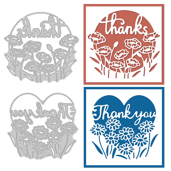 

PandaHall GLOBLELAND 2Pcs Flowers Frame Cutting Dies Metal Love Frame Thank You Greeting Words Embossing Stencils Die Cuts for Paper Card...