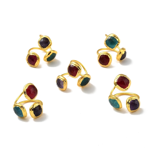 

PandaHall Triple Natural Gemstone Nugget Open Cuff Ring, Brass Chunky Ring for Women, Lead Free & Cadmium Free, Golden, US Size 4 1/4~9...