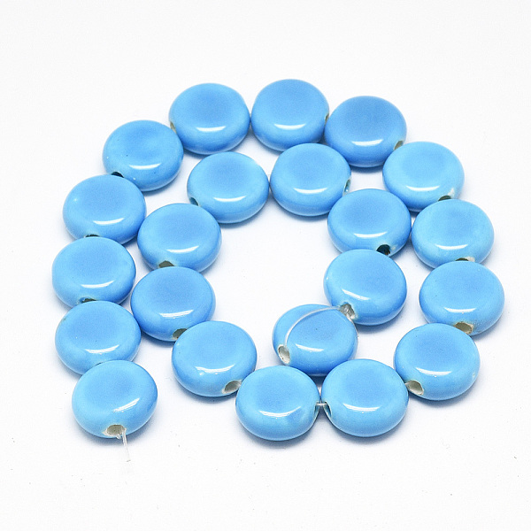 

PandaHall Handmade Porcelain Beads, Bright Glazed Porcelain, Flat Round, Deep Sky Blue, 10.5~11x6~6.5mm, Hole: 1.5mm Porcelain Flat Round...