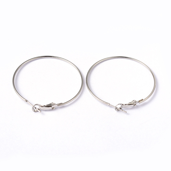 

PandaHall Platinum Color Brass Hoop Earrings, Nickel Free, 40x1.2mm Brass