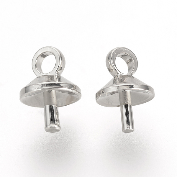 

PandaHall Brass Cup Pearl Peg Bails Pin Pendants, For Half Drilled Beads, Platinum, 7x5x5mm, Hole: 1.5mm, Pin: 1mm Brass