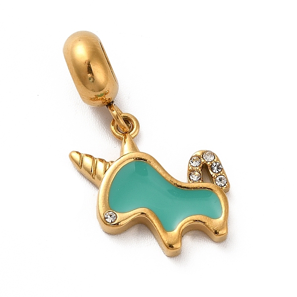 

PandaHall Ion Plating(IP) 304 Stainless Steel Enamel European Dangle Charms, Large Hole Pendants with Crystal Rhinestone, Unicorn, Golden..., Clear