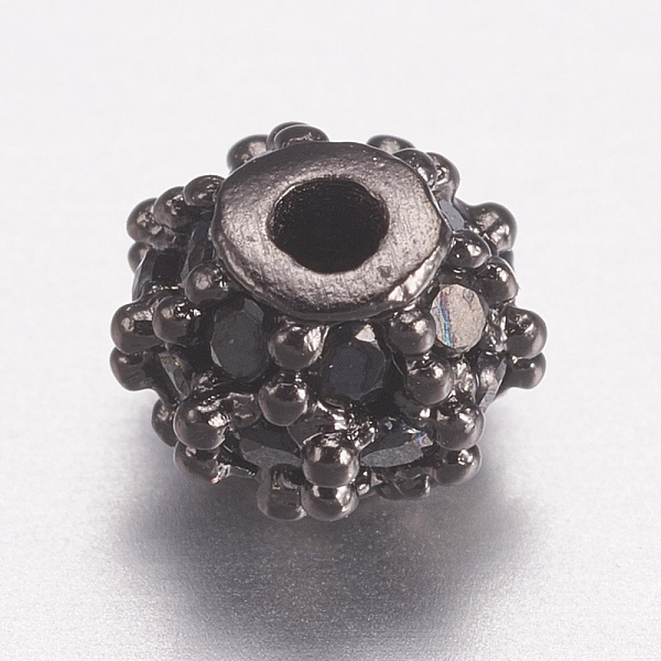 

PandaHall Brass Micro Pave Cubic Zirconia Beads, Round, Black, Gunmetal, 4mm, Hole: 0.5mm Brass+Cubic Zirconia Round Black