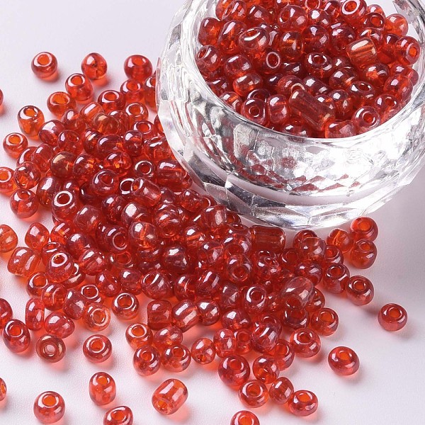 

PandaHall Glass Seed Beads, Trans. Colours Lustered, Round, Red, 4mm, Hole: 1.5mm, about 500pcs/50g, 50g/bag, 18bags/2pounds Glass Red