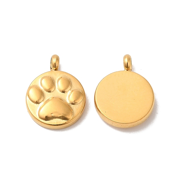 

PandaHall Ion Plating(IP) 304 Stainless Steel Charms, Flat Round with Paw Print Charm, Real 14K Gold Plated, 10x8x2.5mm, Hole: 1.4mm 304...