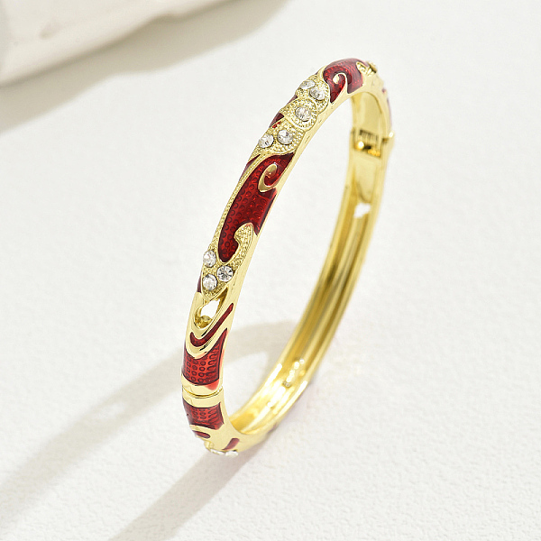 

PandaHall Fashionable Casual Retro Alloy Rhinestone Bangles with Enamel for Women, Real 18K Gold Plated Alloy