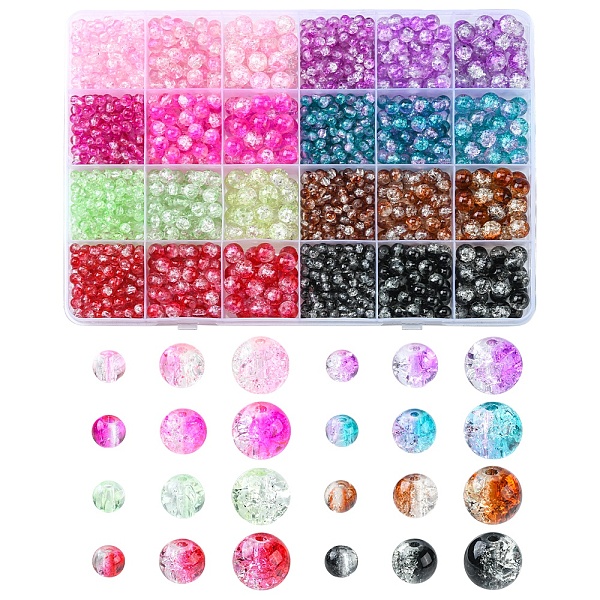 

PandaHall 1880Pcs 24 Style Transparent Crackle Glass Beads, Round, Mixed Color, 4~8mm, Hole: 1.1~1.6mm Glass Round Multicolor