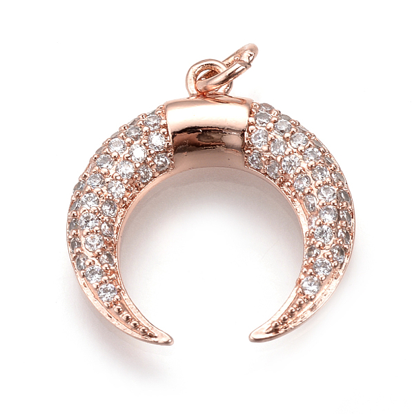 

PandaHall Brass Micro Pave Cubic Zirconia Pendants, with Jump Rings, Double Horn/Crescent Moon Pendant, Rose Gold, 21x19x3.5mm, Hole: 3mm...