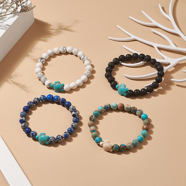 

PandaHall 4Pcs 4 Style Natural Mixed Gemstone & Synthetic Turquoise(Dyed) Tortoise Beaded Stretch Bracelets Set for Women, Inner Diameter...