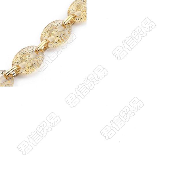 PandaHall Handmade Transparent Acrylic Coffee Bean Chains, with Glitter Powder and Aluminium Paperclip Chains, for Handbag Chain Making...