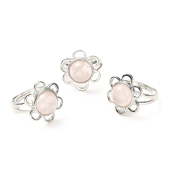 

PandaHall Natural Rose Quartz Adjustable Rings, Platinum Tone Flower Brass Rings for Women, Cadmium Free & Lead Free, US Size 7 3/4(17.9mm)...