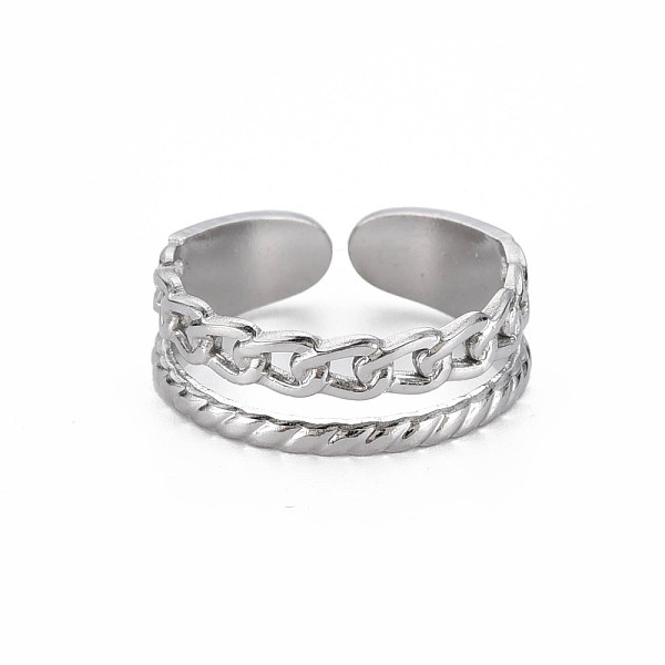 

PandaHall 304 Stainless Steel Curb Chain Shape Cuff Ring, Hollow Open Ring for Women, Stainless Steel Color, US Size 9(18.9mm) 304 Stainless...