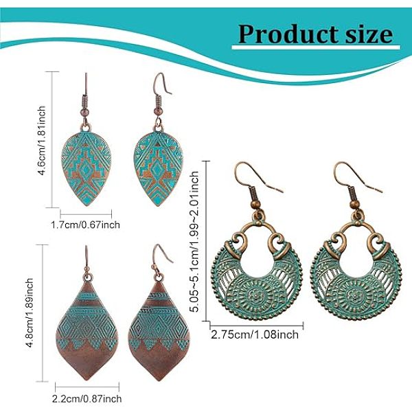 ANATTASOUL 3 Pairs 3 Style Alloy Teardrop With Rhombus Dangle Earrings For Women