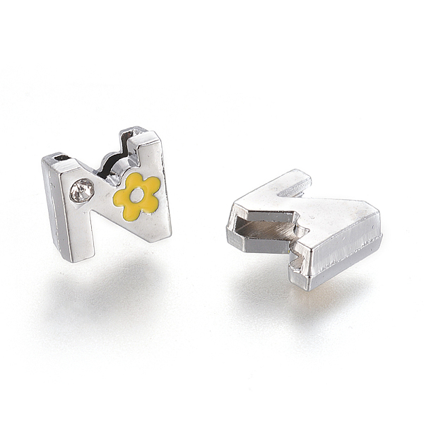 

PandaHall Alloy Rhinestone Slide Charms, with Enamel, Letter.Z with Yellow Flower, Platinum Metal Color, 9x10x5mm, Hole: 2x8mm Alloy+Enamel...