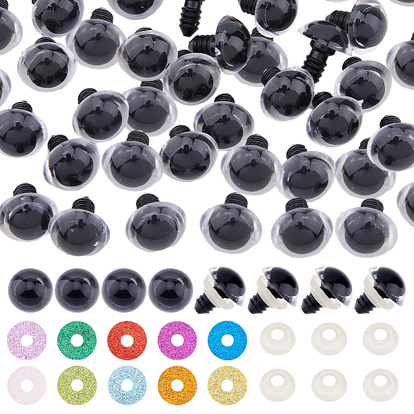 

PandaHall DICOSMETIC 80 Sets 10 Colors Plastic Doll Craft Eyes, Safety Eyes, with Spacer and Sequin Shim, for Toy DIY Accessories, Half..., Multicolor