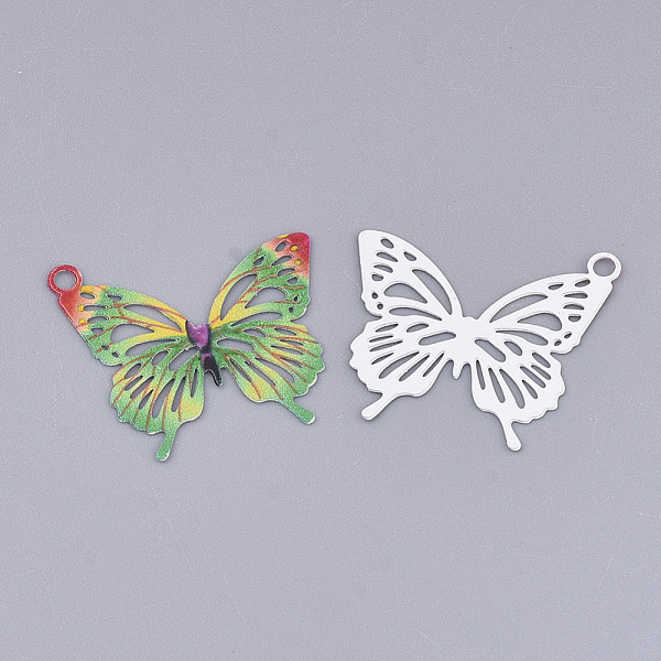

PandaHall Printed Brass Pendants, Etched Metal Embellishments, Butterfly, Lime Green, 16.5x19x0.3mm, Hole: 1.5mm Brass Butterfly Green
