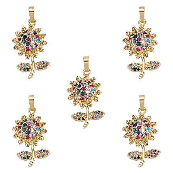 

PandaHall Brass Micro Pave Cubic Zirconia Pendants, Sunflower, Real 16K Gold Plated, 25.5x16.5x5mm, Hole: 5x2.5mm, 5pcs/box Brass+Cubic...