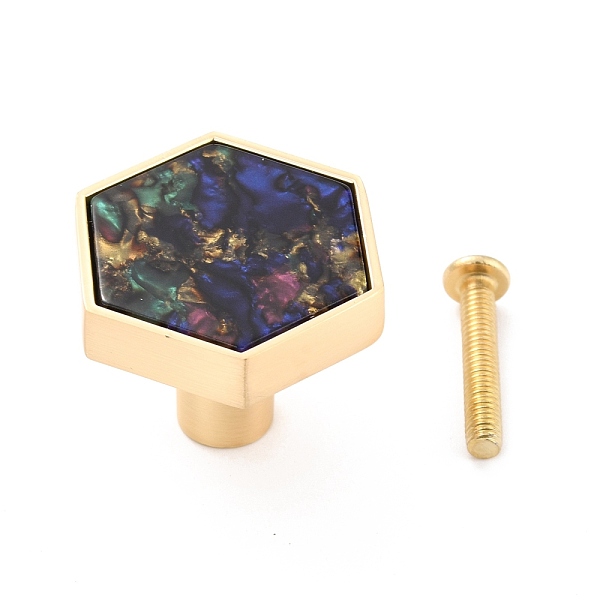 

PandaHall Hexagon with Marble Pattern Brass Box Handles & Knobs, with Resin Cabochons and Iron Screws, Matte Gold Color, Colorful...