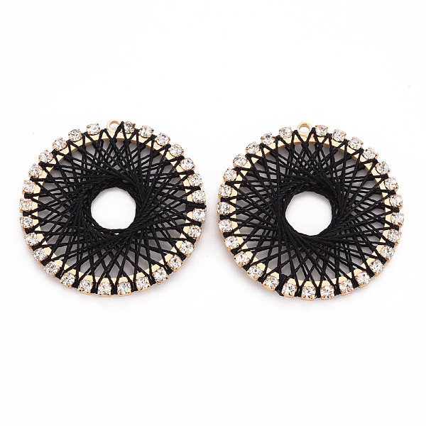 

PandaHall Brass Rhinestone Pendants, with Polyester Thread, Flat Round, Light Gold, Crystal, Black, 31x30x2mm, Hole: 1.5mm Polyester Flat...
