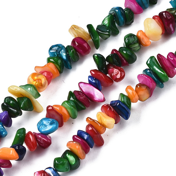 

PandaHall Natural Freshwater Shell Beads Strands, Dyed, Chips, Mixed Color, 2~6x4~14x4.5~8.5mm, Hole: 0.7~0.8mm, about 258~292pcs/strand..., Multicolor