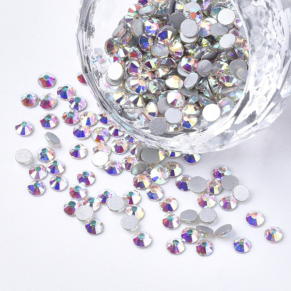 

PandaHall Glass Rhinestone Flat Back Cabochons, Back Plated, Faceted, Half Round, Crystal AB, SS10, 2.7~2.8x1mm, about 1440pcs/bag Glass..., Clear