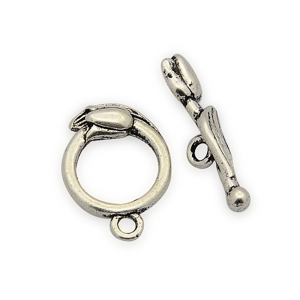 PandaHall Brass Ring Toggle Clasps, Rose Flower, Nickel Free, Antique Silver, Ring: 18x13x3mm, hole: 1mm, Bar: 21x5x3mm, Hole: 1mm Brass...