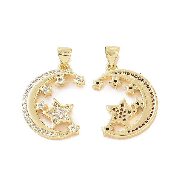 

PandaHall Brass Micro Pave Cubic Zirconia Pendants, Crescent Moon with Star Charm, Golden, 26x16x2mm, Hole: 5x3mm Brass+Cubic Zirconia Moon..., Clear