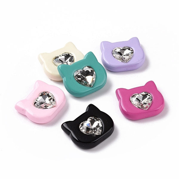 

PandaHall Acrylic Cabochon, with Acrylic Rhinestone, Cat Head with Heart, Mixed Color, 22x25x8mm Acrylic Cat Shape Multicolor