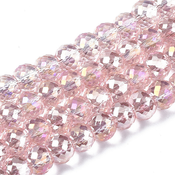 

PandaHall Electroplate Transparent Glass Beads Strands, AB Color Plated, Faceted, Round, Pink, 8x6mm, Hole: 1.2mm, about 79pcs/strand, 19.29...