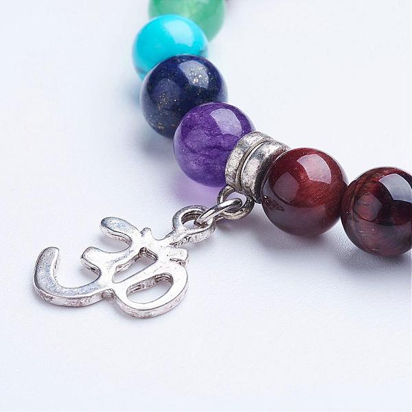 

PandaHall Natural Tiger Eye Beaded Stretch Bracelets, Charm Bracelets, with Alloy Findings, Om Symbol, Platinum, 1-5/8 inch(40.5mm) Tiger...