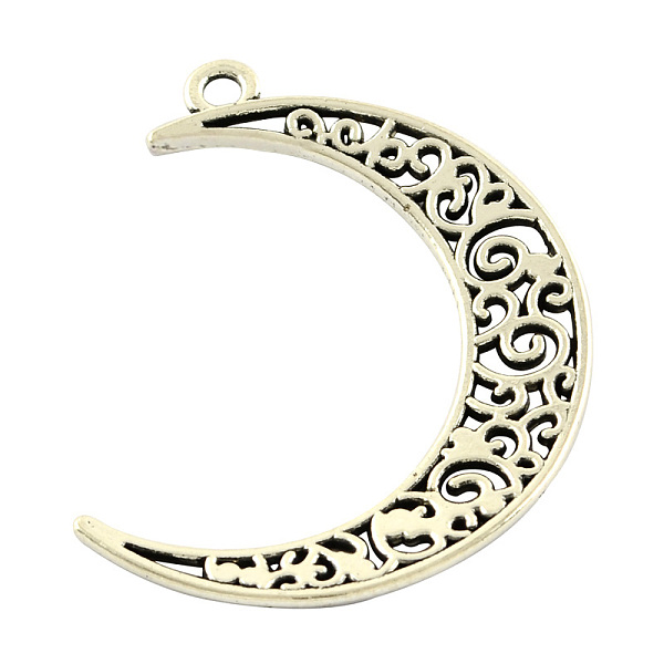 

PandaHall Tibetan Style Alloy Pendants, Cadmium Free & Lead Free, Moon, Antique Silver, 40x30x1.5mm, Hole: 2mm, about 295pcs/1000g Alloy...