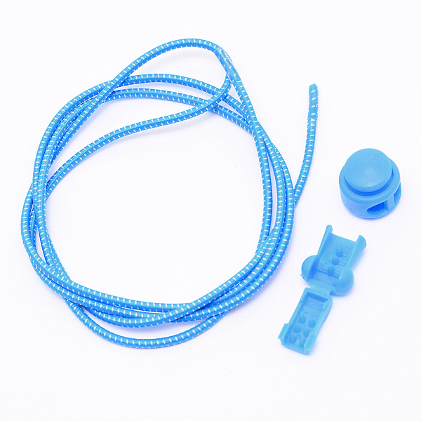 

PandaHall Polyester Latex Elastic Cord Shoelace, with Plastic Spring Cord Locks, Deep Sky Blue, 2.7mm Polyester Others Blue