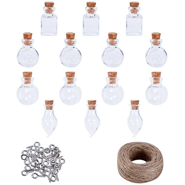 

PandaHall Glass Jar Glass Bottles, with Iron Screw Eye Pin Bail Peg and Jute Twine, Mixed Color, 24.5~29x14.5~20mm, Capacity: 1ml/2ml/2.5ml..., Multicolor
