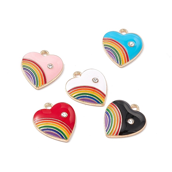 

PandaHall Alloy Enamel Pendant, with Rhinestone, Heart with Rainbow Charm, Golden, Random Color, 20x18x3.5mm, Hole: 2mm Alloy+Enamel Heart..., Multicolor
